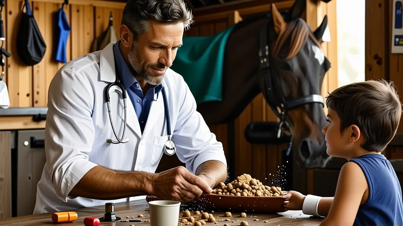 Un veterinario español examina a un caballo