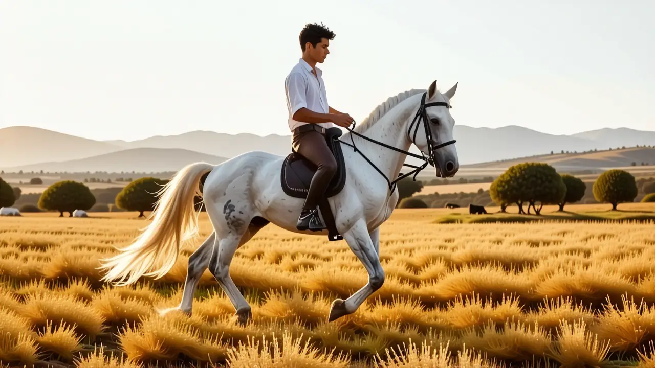 Un jinete español galopa en paz