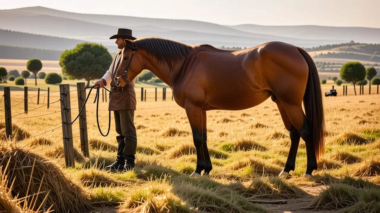 Un jinete español guía su caballo sereno