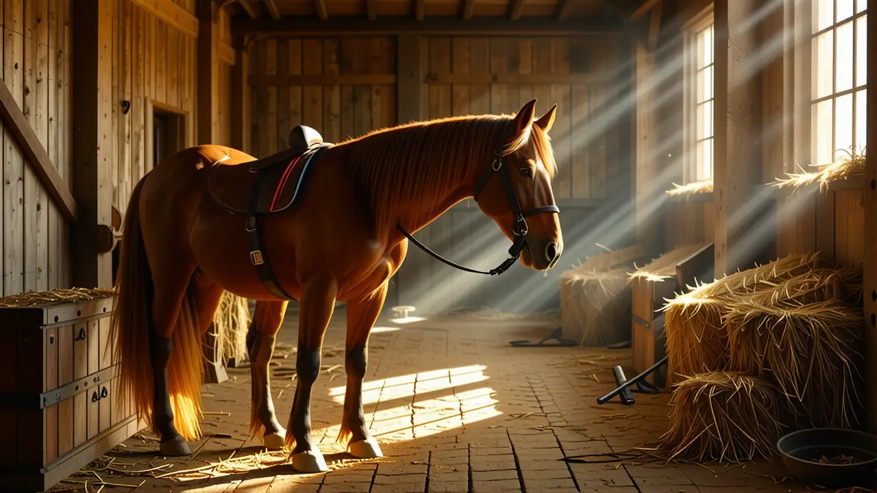 Un caballo español melancólico en el sol