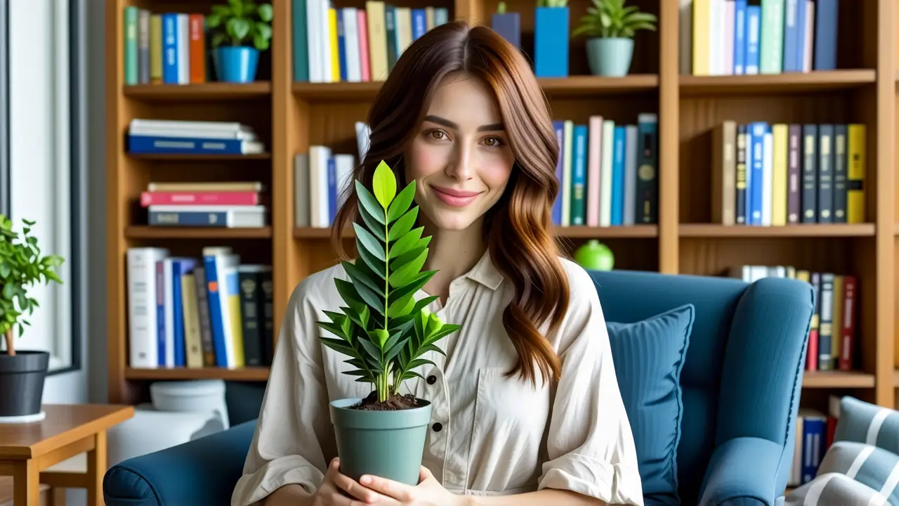 Una mujer española sonríe en estudio cálido