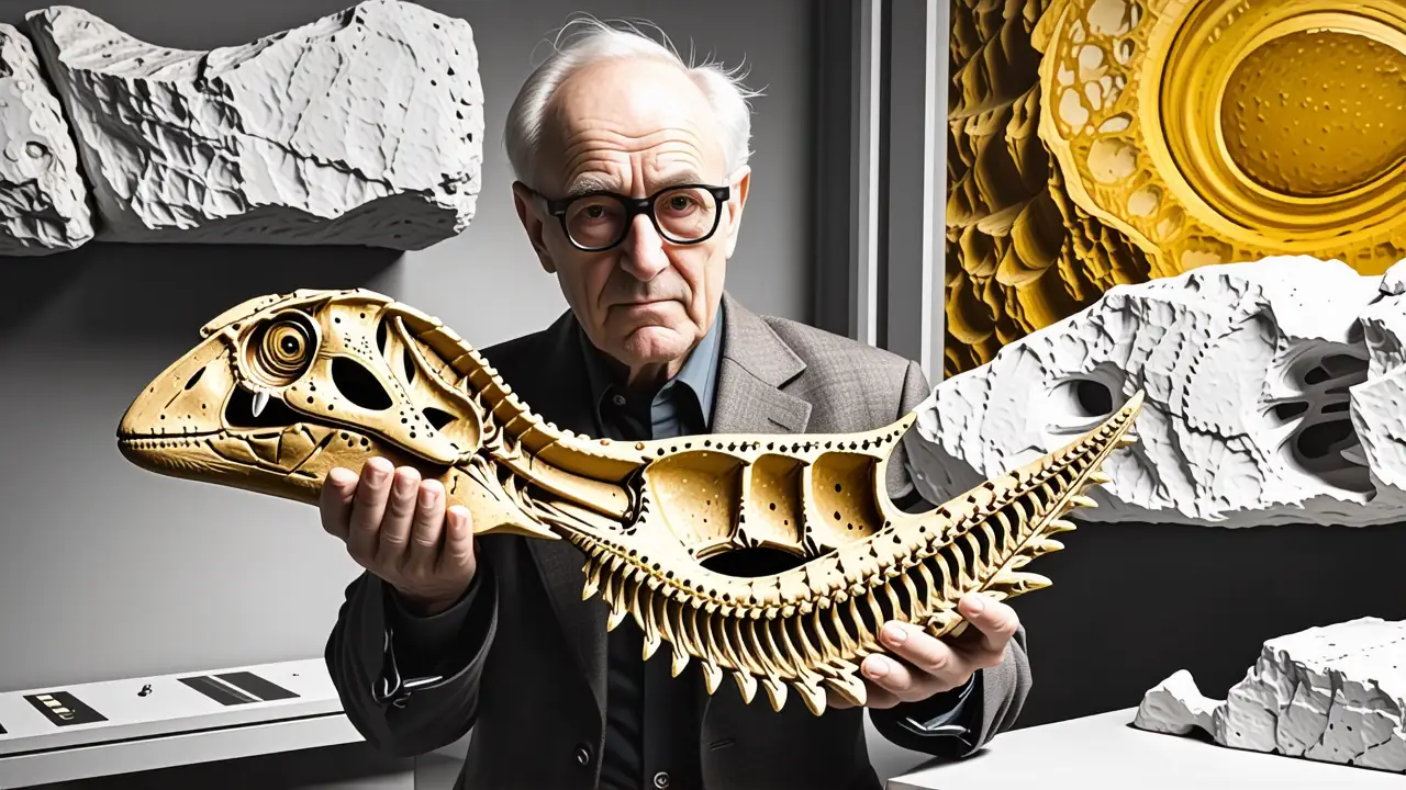 Un científico examina fósiles en laboratorio