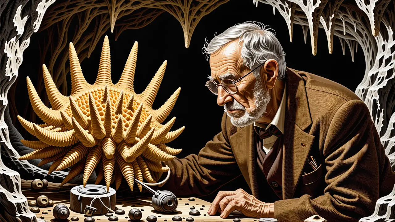 Un científico contempla fósiles en una cueva