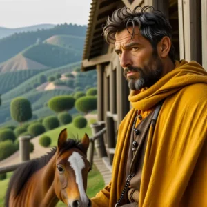 Un hombre pensativo junto a un potro