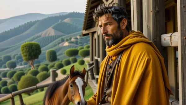 Un hombre pensativo junto a un potro