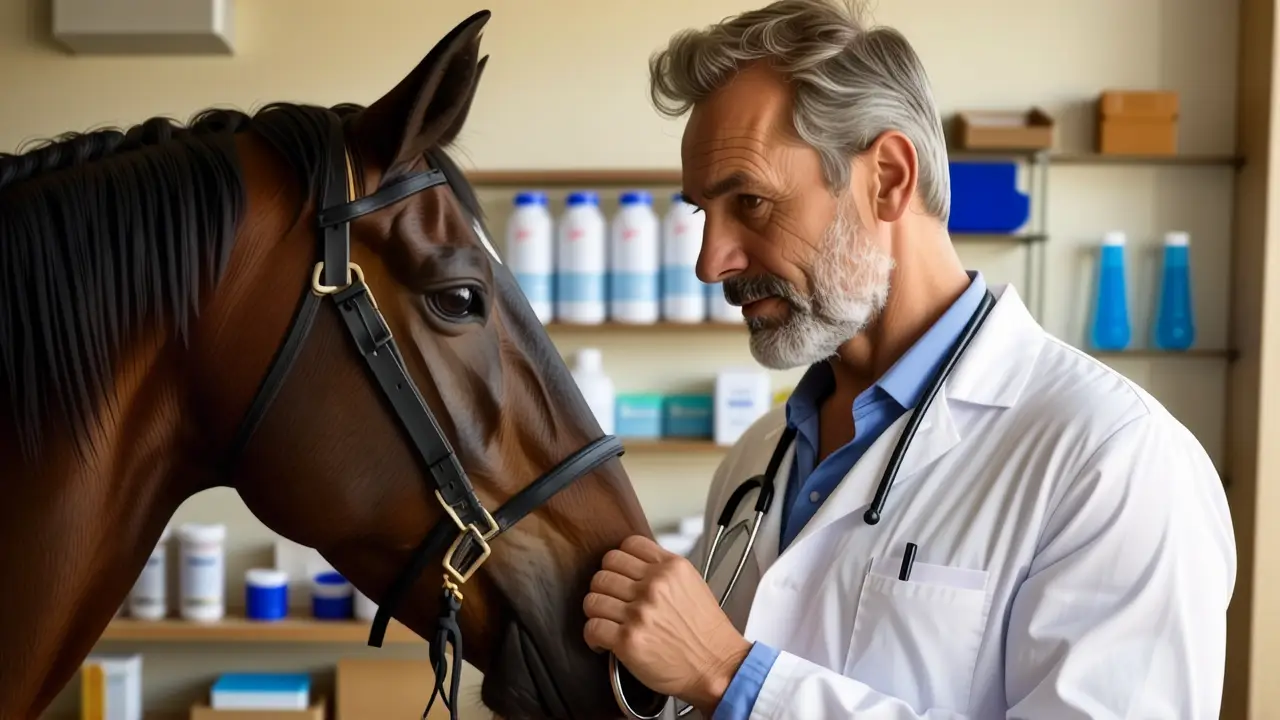 Un veterinario español examina un caballo ciego