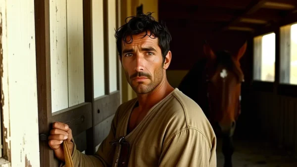 Un hombre español cansado sostiene una rienda