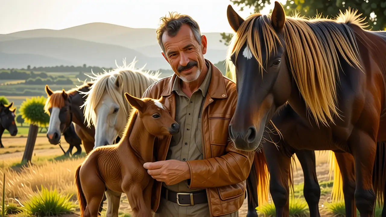 Un veterinario español observa a su yegua