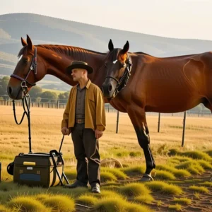 Un criador español contempla su yegua embarazada