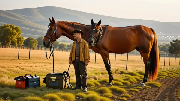 Un criador español contempla su yegua embarazada