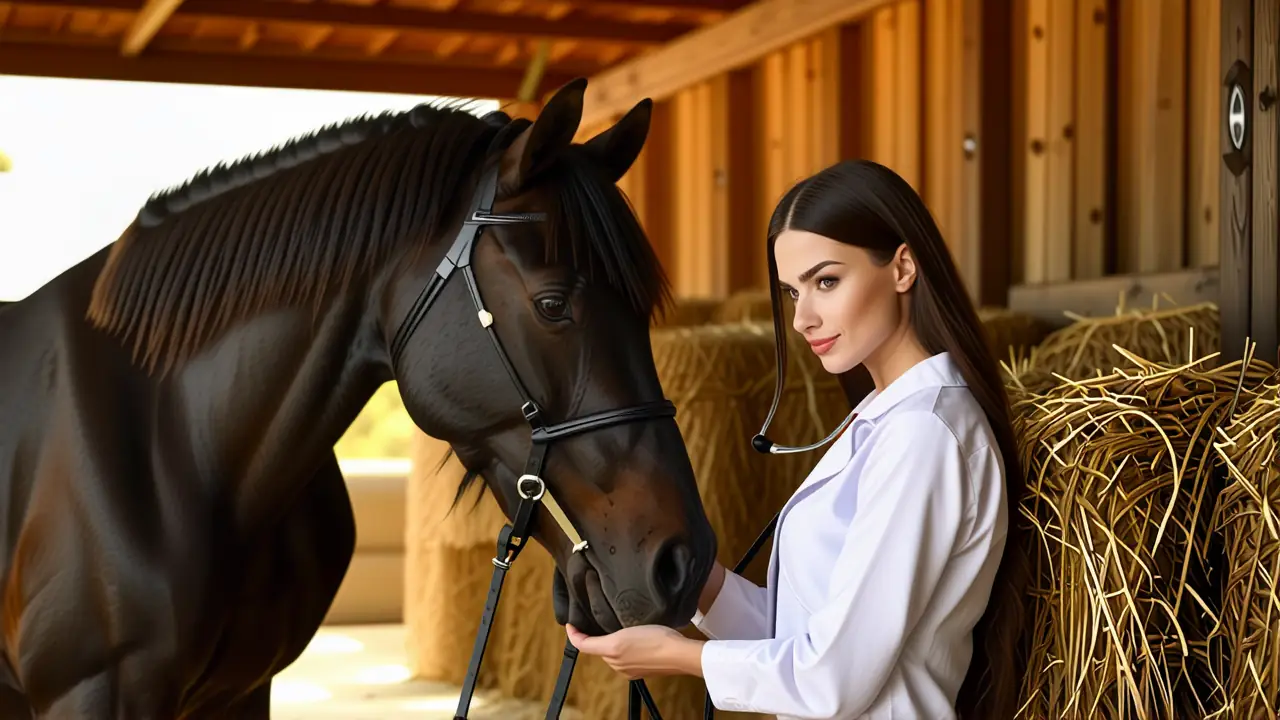 Un veterinario examina una yegua en calma
