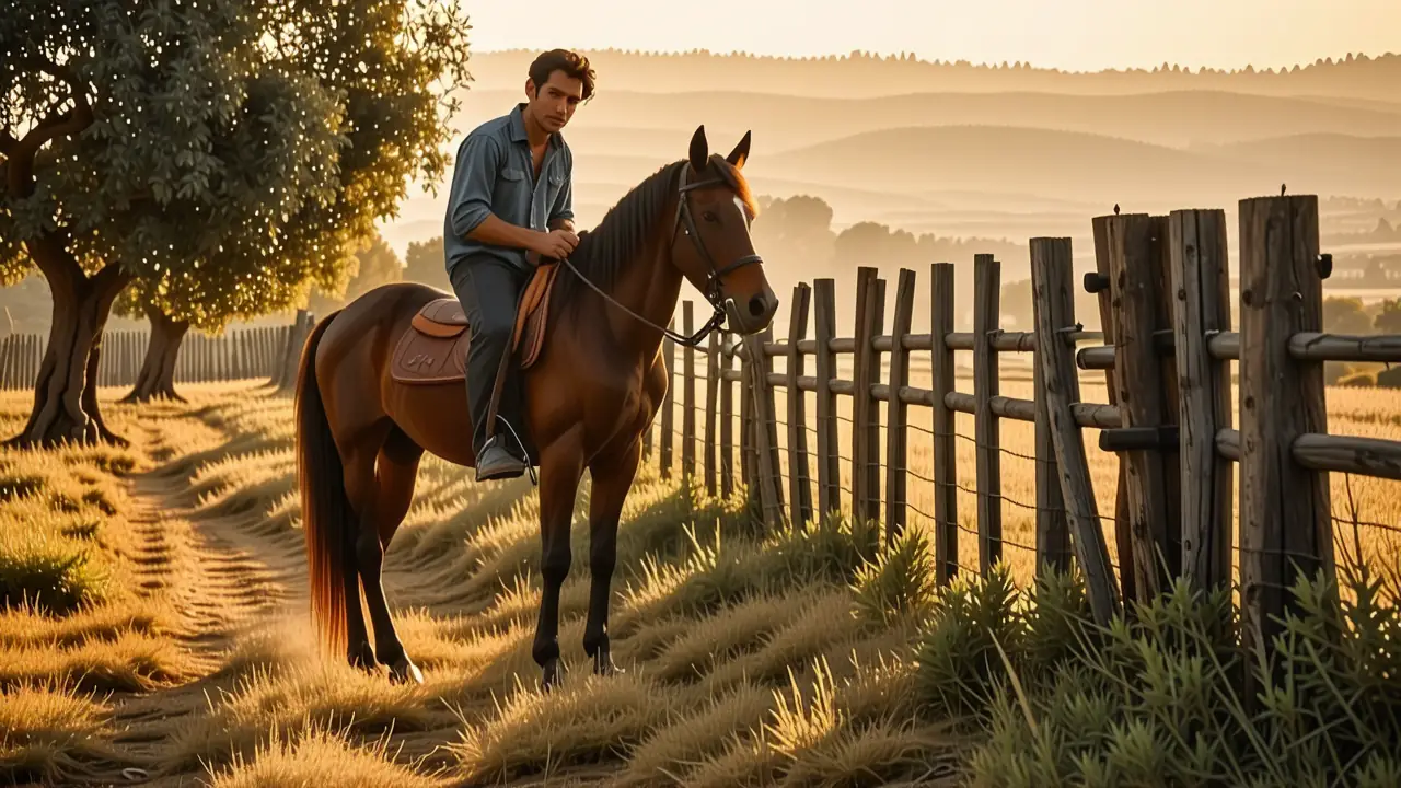 Un hombre español monta su caballo