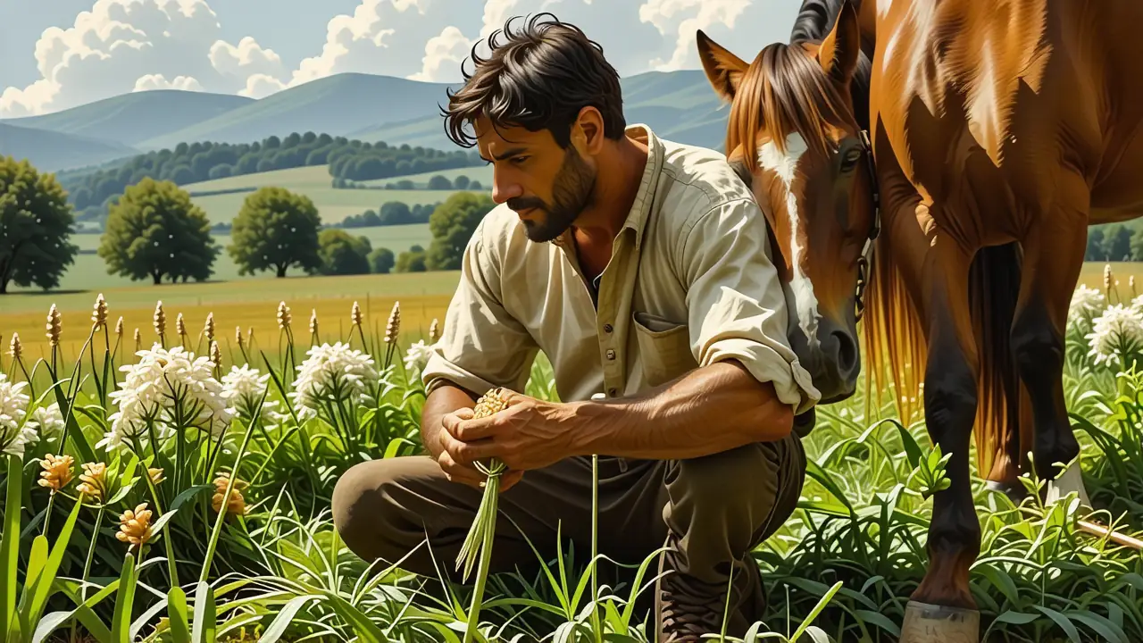 Un hombre pensativo sostiene avena en campo