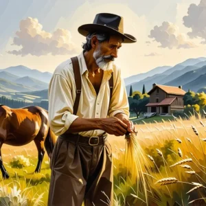 Un hombre pensativo observa el campo español