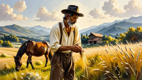 Un hombre pensativo observa el campo español