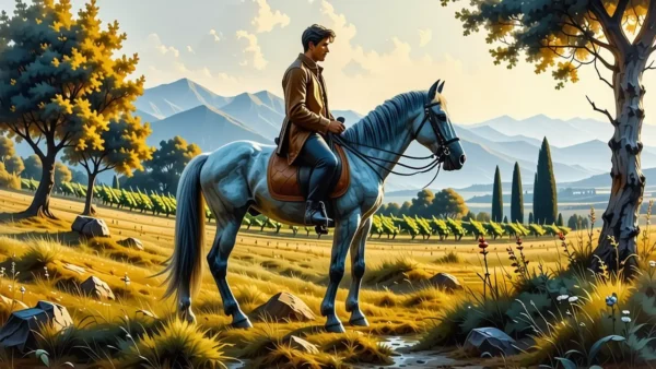 Un jinete confiado monta a su caballo en Toscana