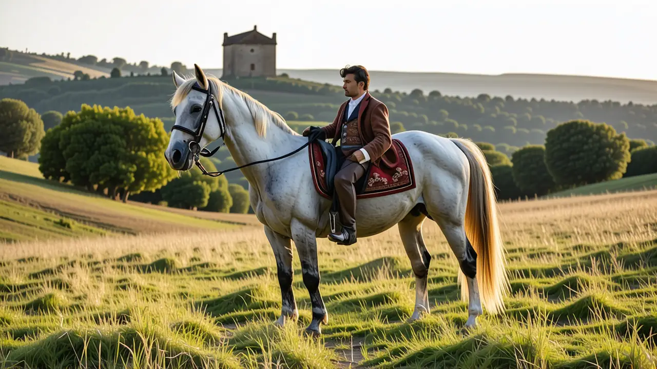 Un hombre español se muestra sereno con su caballo