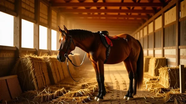 Un hombre español confiado monta su caballo