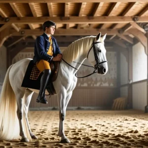 Un joven jinete español contempla su caballo