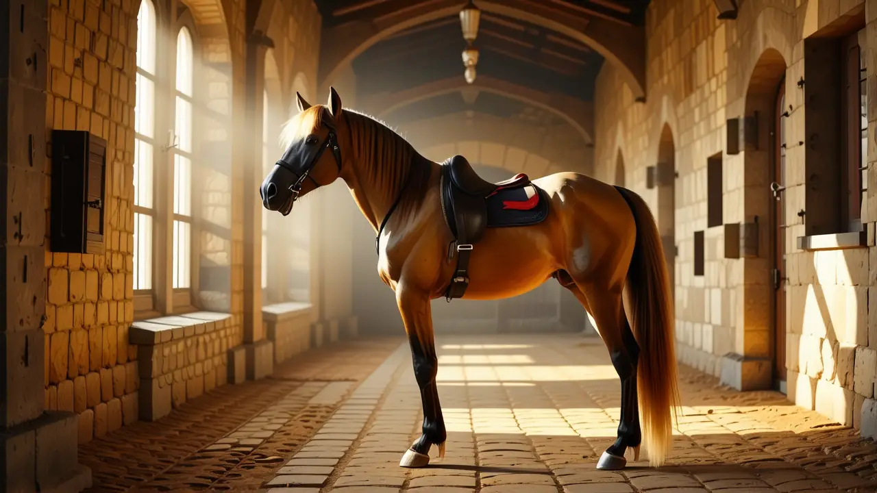 Un caballo andaluz realista ilumina un establo