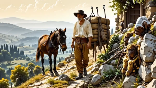 Un hombre español sube una colina