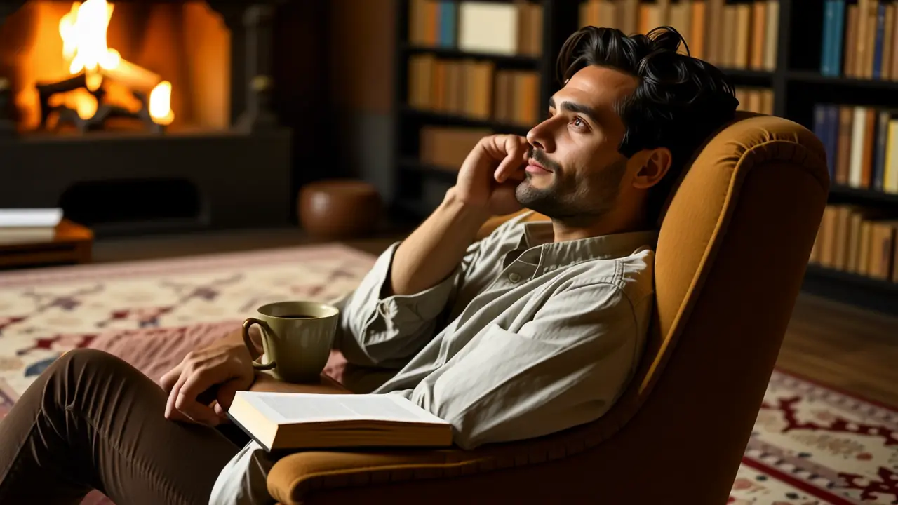 Un hombre pensativo en estudio cálido