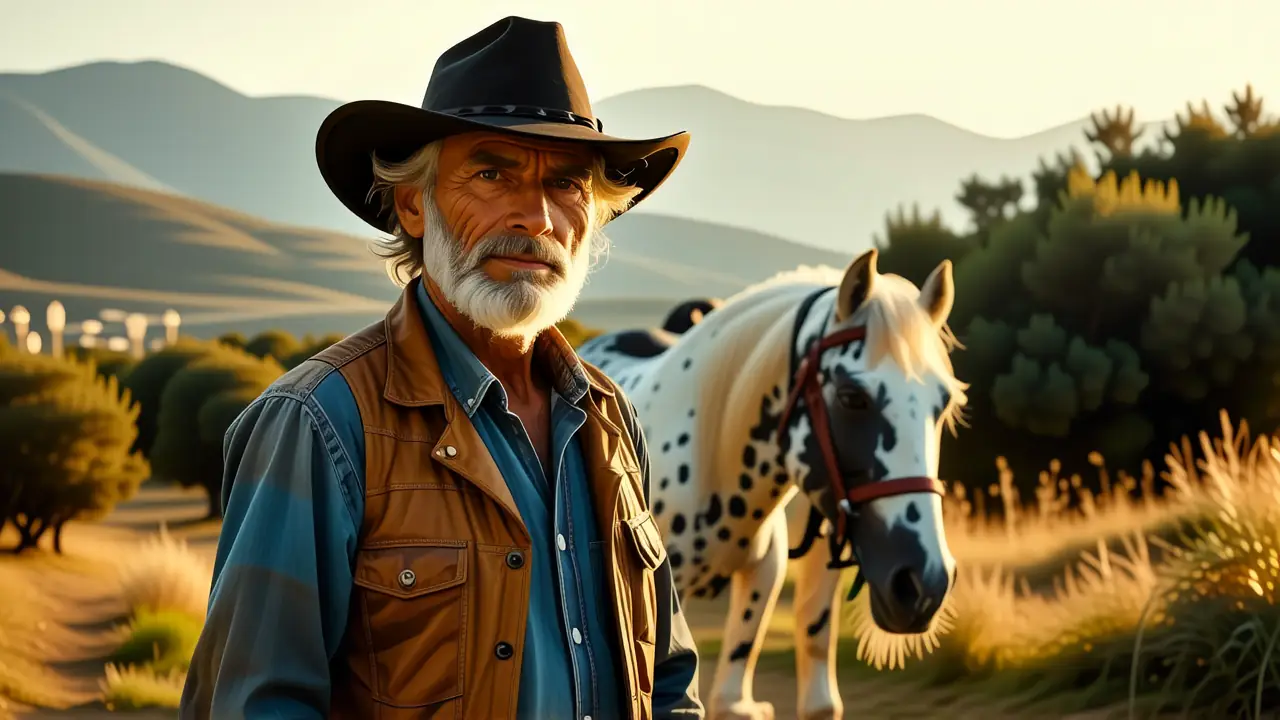 Un cowboy español realista observa la paz