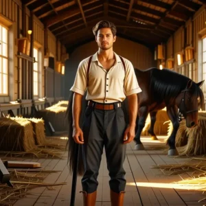 Un joven granjero español contempla su caballo