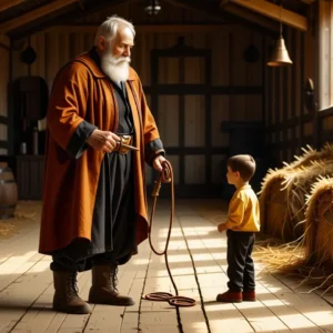 Un hombre español realista observa a un niño