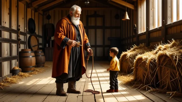 Un hombre español realista observa a un niño