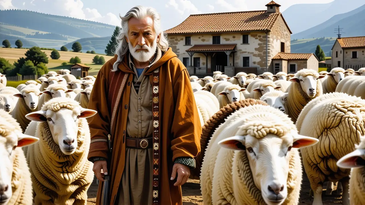 Un pastor español anciano observa su rebaño