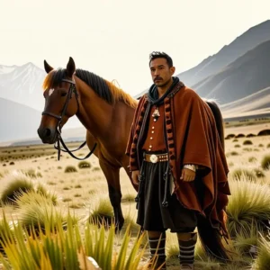 Un hombre español contempla su caballo andino