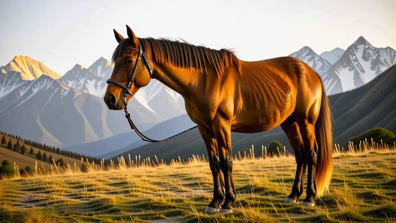Un hombre pensativo observa su caballo en Andes
