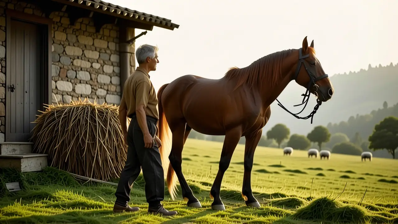 Un campesino gallego porta su caballo
