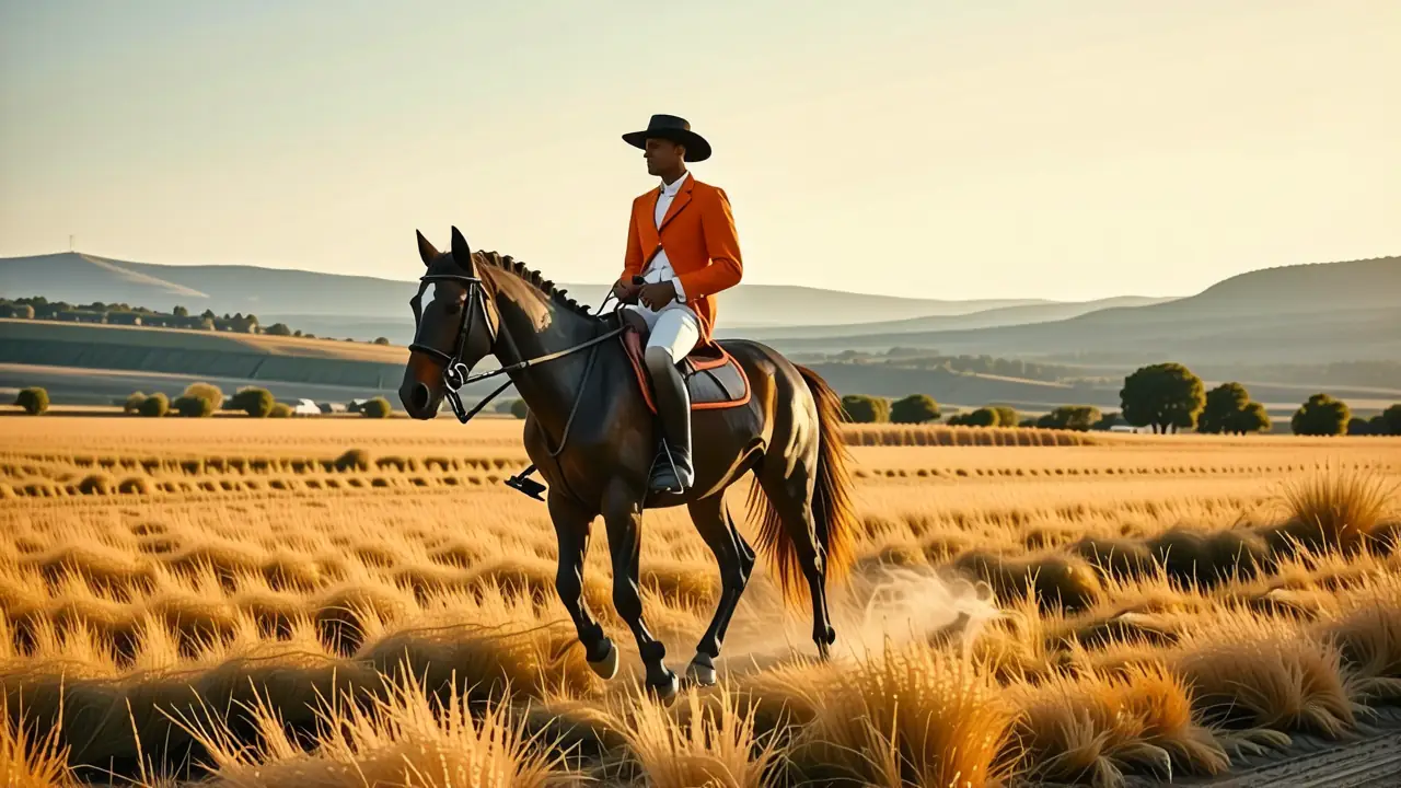 Un jinete español realista galopa en la luz