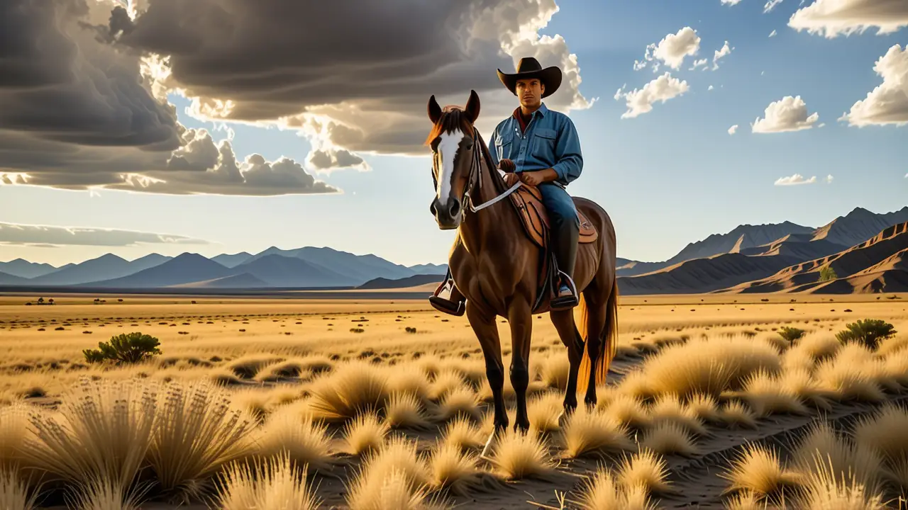 Un vaquero americano se encuentra en el sol