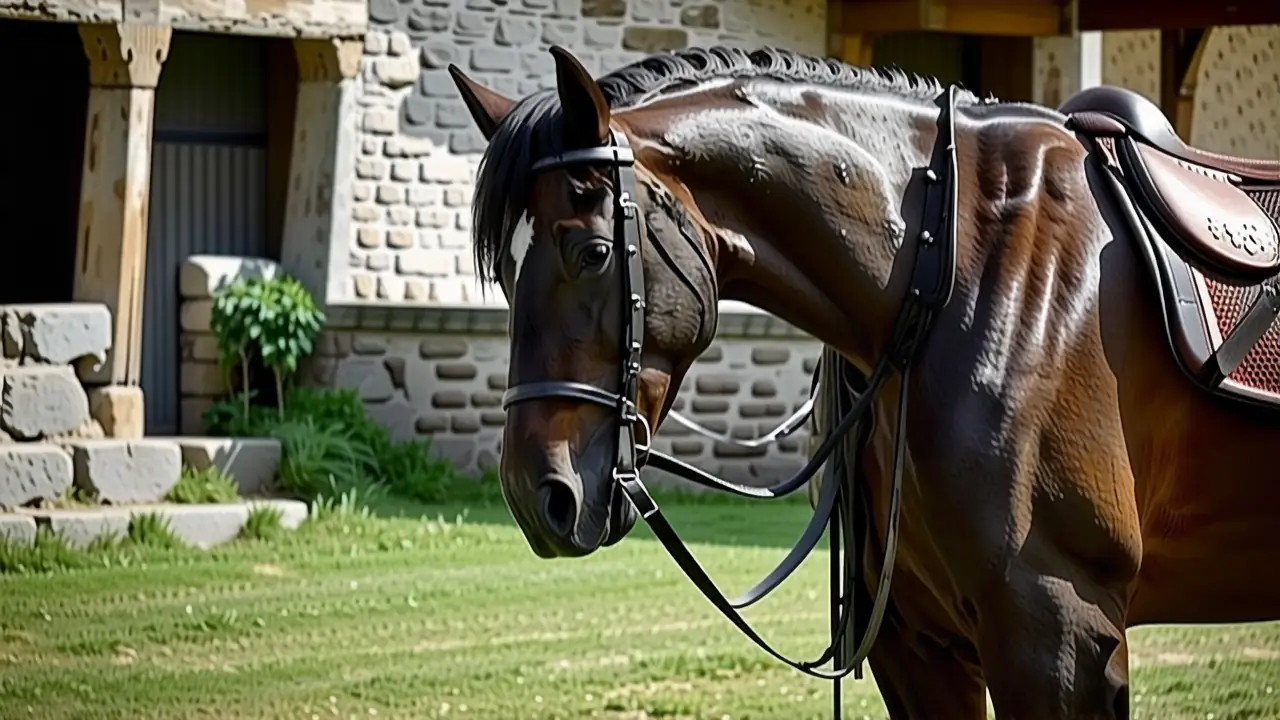 Un jinete contempla su caballo en paz