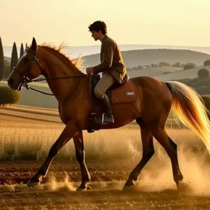Un jinete andaluz galopa en la Toscana