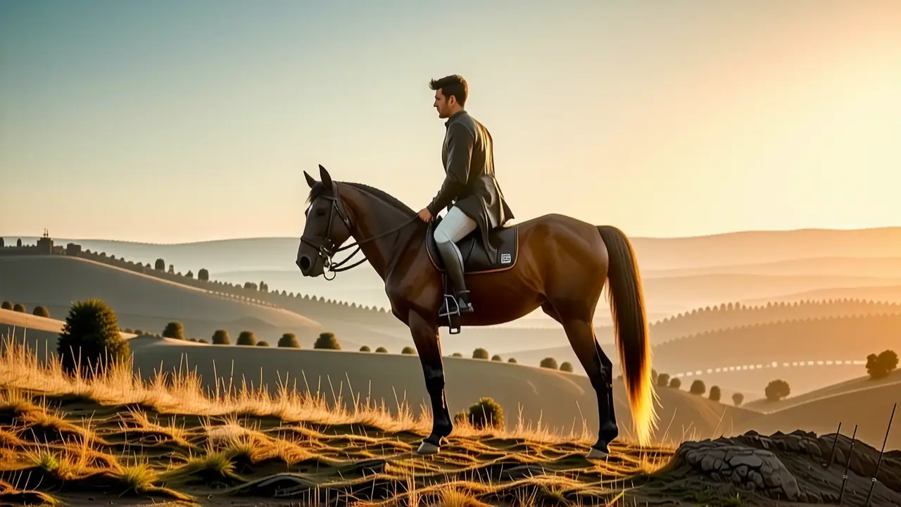 Un jinete español contemplativo monta su caballo