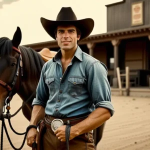 Un vaquero español sonríe en sepia