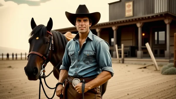 Un vaquero español sonríe en sepia