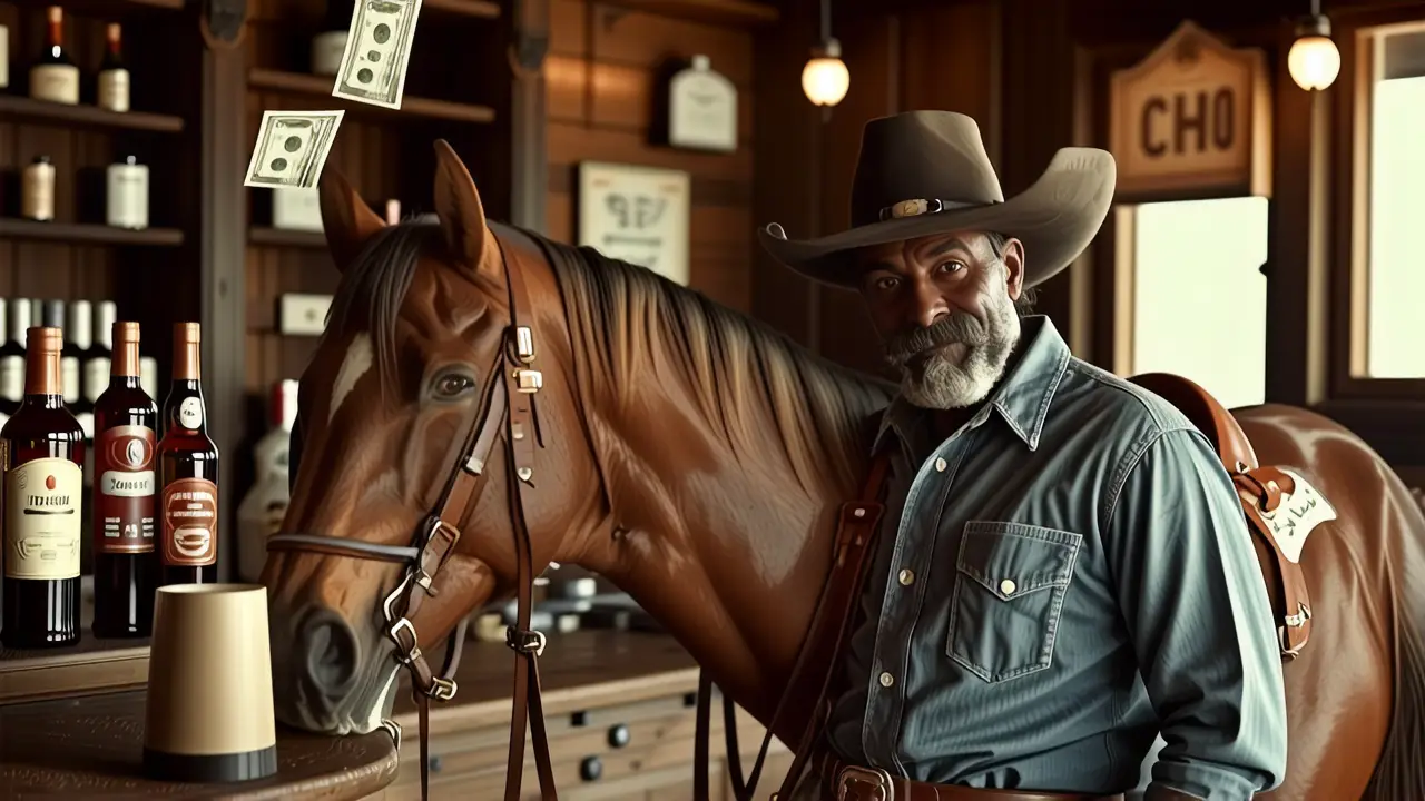 Un vaquero español sonríe en el saloon