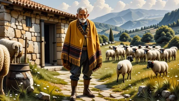 Un pastor español anciano contempla el sol