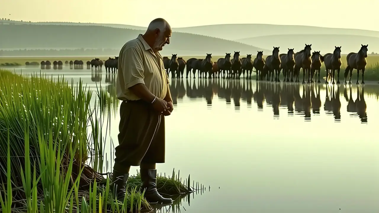 Un pastor anciano contempla la naturaleza melancólica