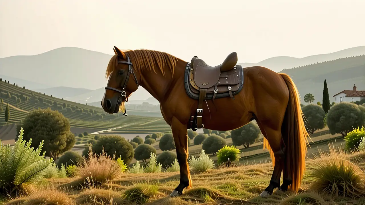 Un caballo andaluz contempla la España dorada