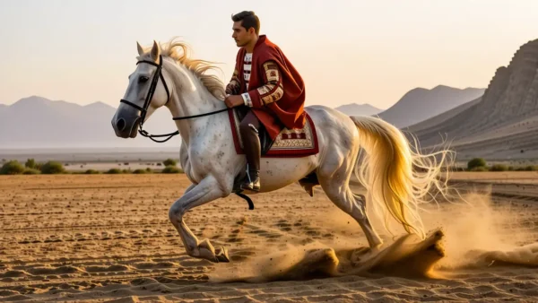 Un jinete español galopa con poder
