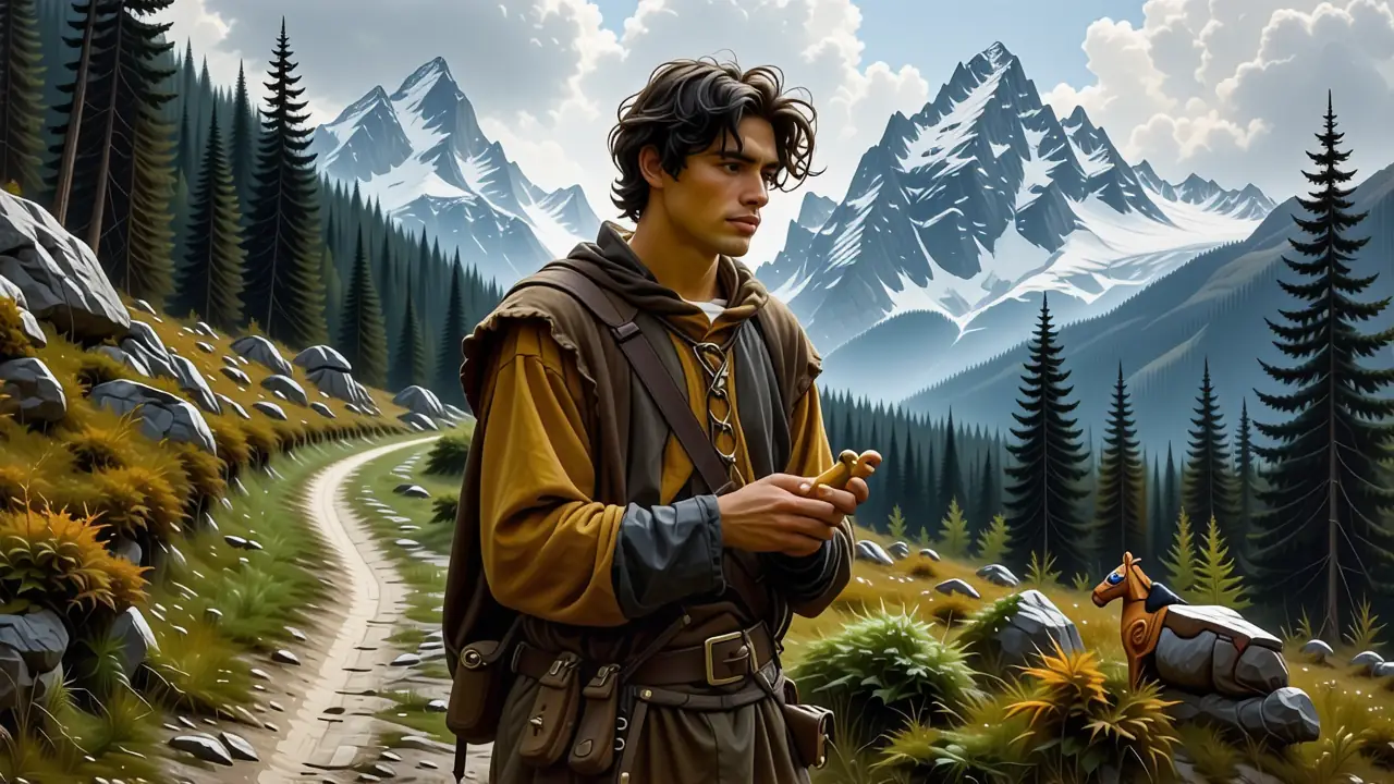 Un aventurero romántico contempla montañas nevadas