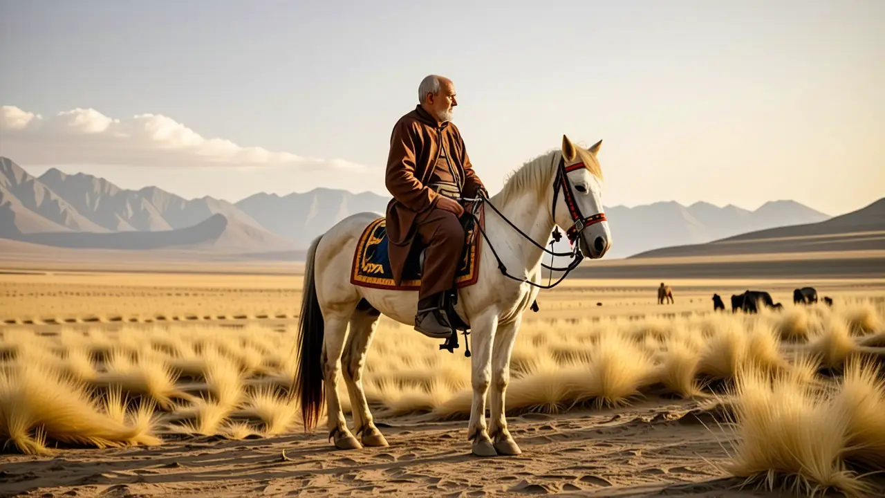 Caballo Mongolia: Caballos Mongoles Resilientes y Antiguos 2 Un anciano nómada contempla la estepa