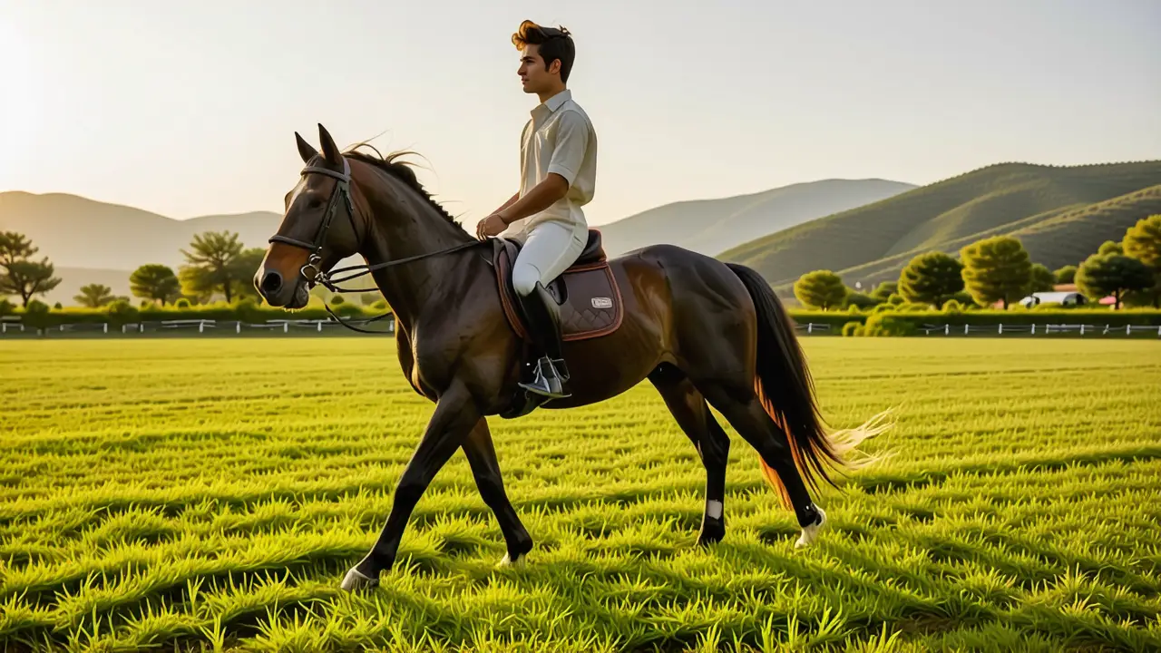 Un jinete realista galopa en la luz dorada
