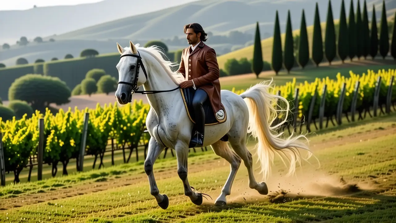 Un jinete realista galopa en Toscana